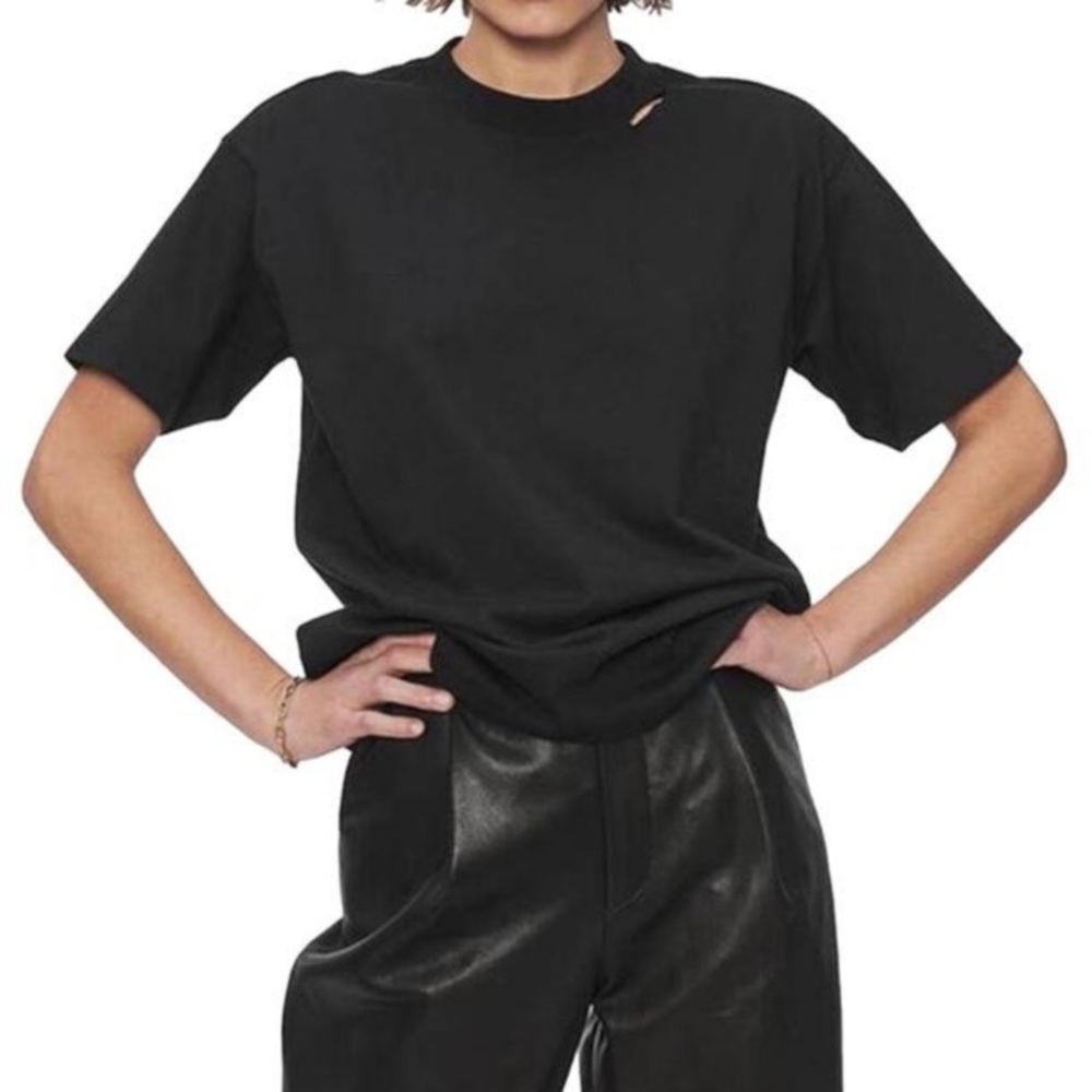 Anine Bing Black Milo Distressed Short Sleeve Tee